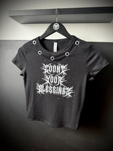 Load image into Gallery viewer, Blessings Black Eyelet Crop T-Shirt
