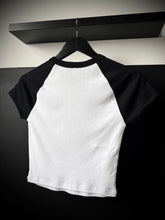 Load image into Gallery viewer, Blessings Black &amp; White Eyelet Crop T-Shirt
