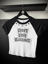 Load image into Gallery viewer, Blessings Black &amp; White Eyelet Crop T-Shirt

